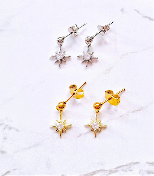 Starlight stud earrings silver or gold