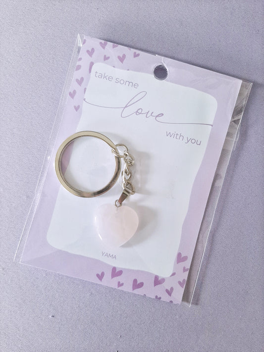 Rose Quartz heart keychain