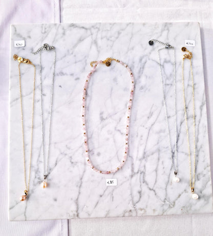 The Rose Quartz - Necklace gold