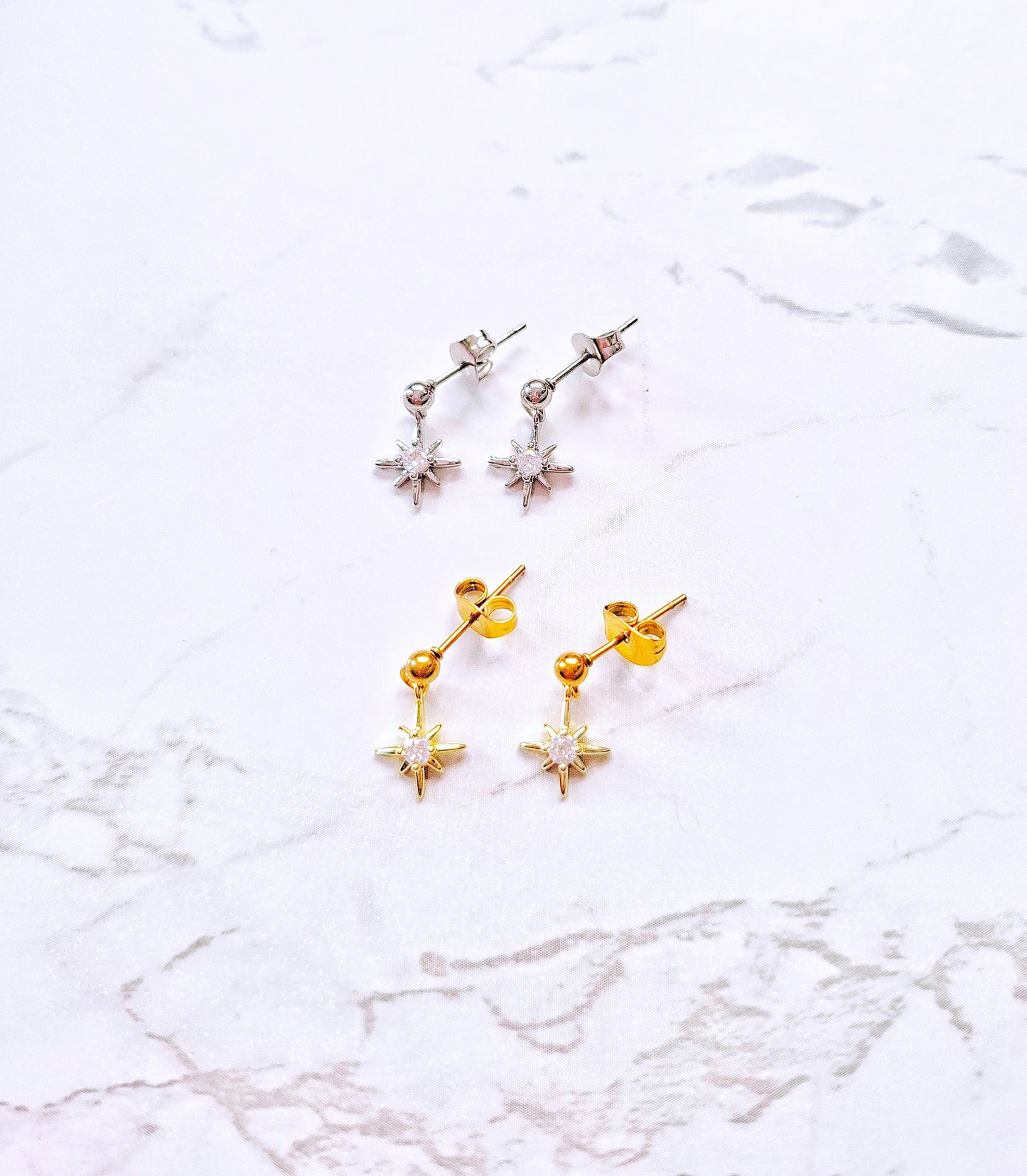 Starlight stud earrings silver or gold