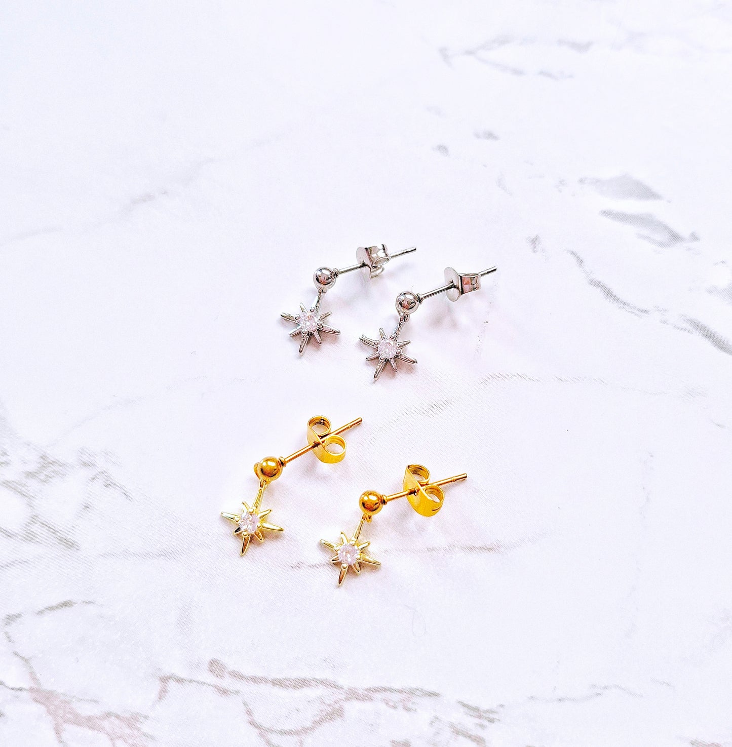 Starlight stud earrings silver or gold