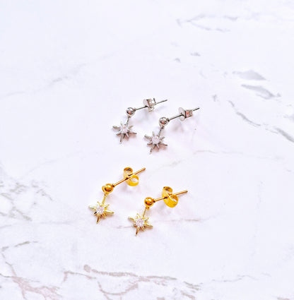 Starlight stud earrings silver or gold
